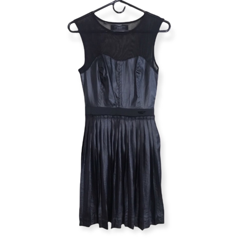 Guess faux leather sheer pleated bottom dress (XS)